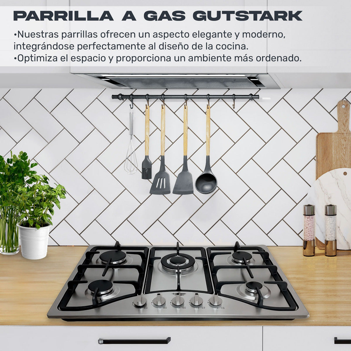 Parrilla Estufa Gas Lp Natural 5 Quemadores 76 cm en Acero Inoxidable y quemador central