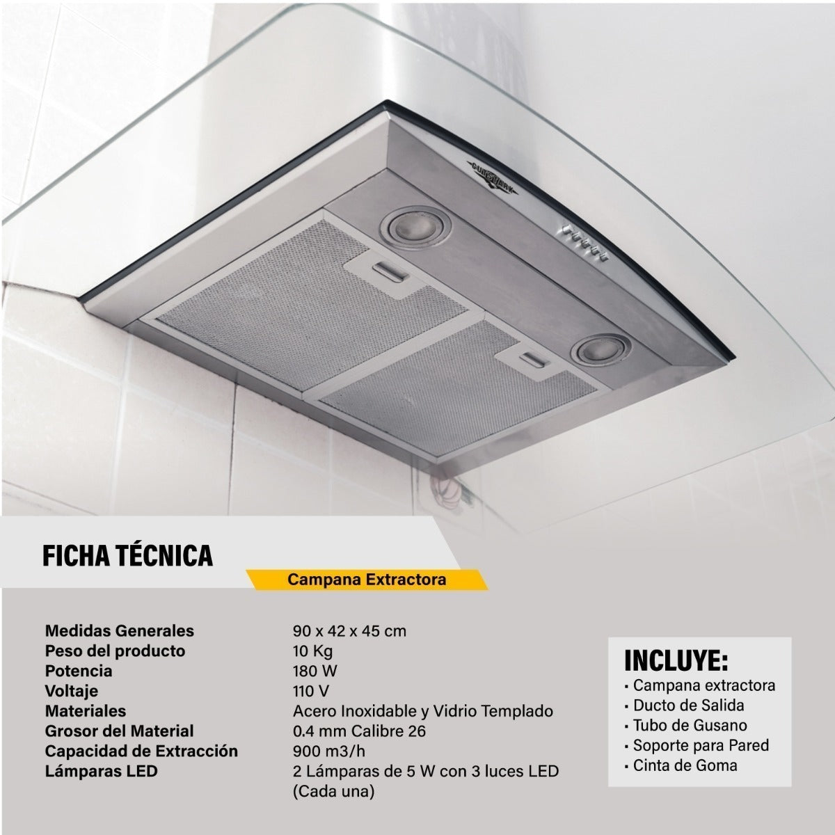 Combo Campana Cristal 90cm Y Parrilla Cristal 5 Quemadores