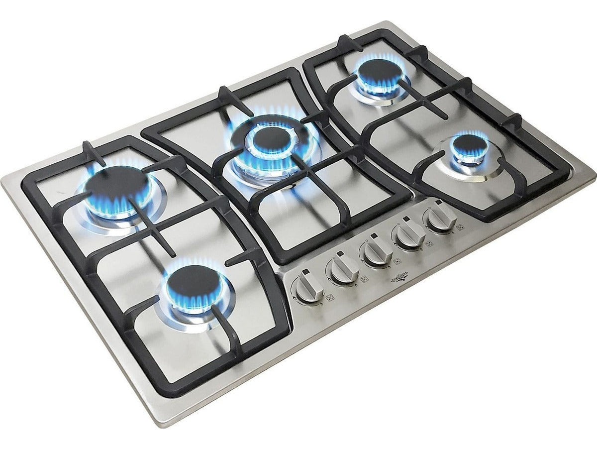 Parrilla Estufa Gas Lp Natural 5 Quemadores 76 cm en Acero Inoxidable y quemador central