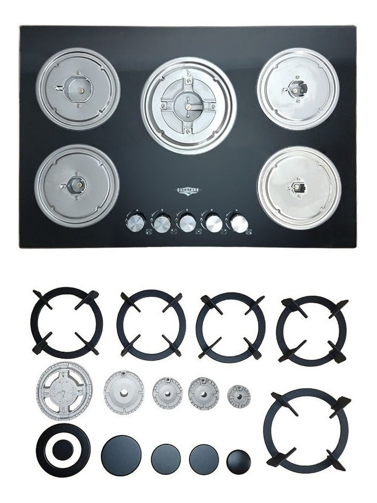 Combo Campana Cristal 90cm Y Parrilla Cristal 5 Quemadores