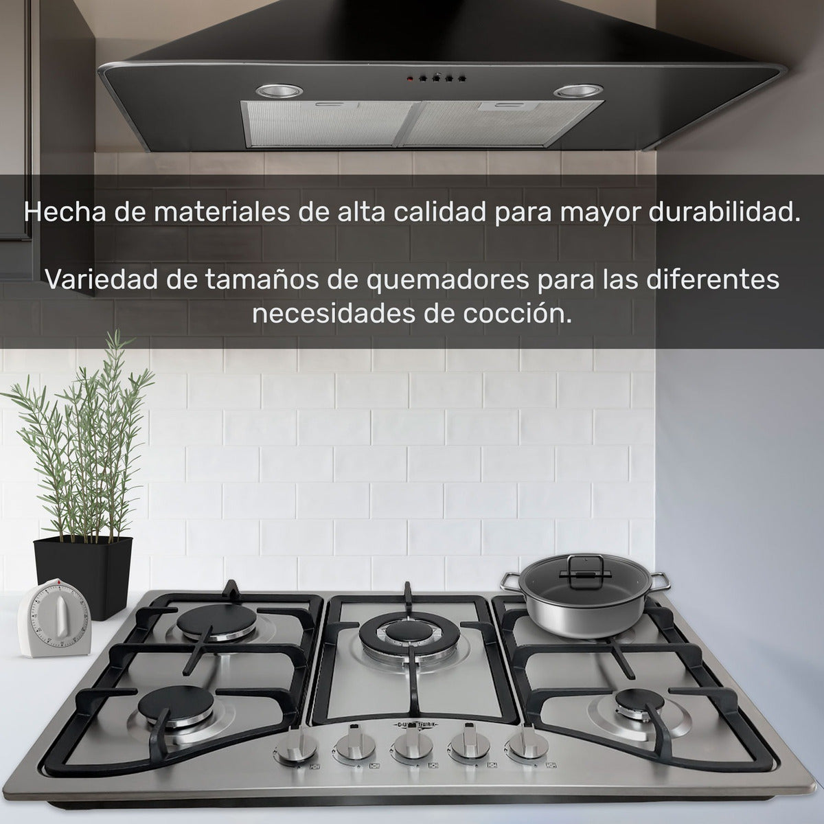 Parrilla Estufa Gas Lp Natural 5 Quemadores 76 cm en Acero Inoxidable y quemador central