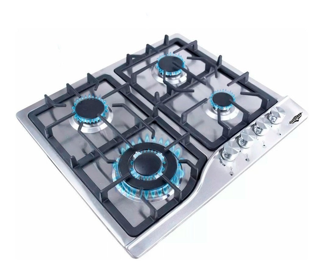 Combo Parrilla Inoxidable 4 Quemadores + Campana Cristal 60cm