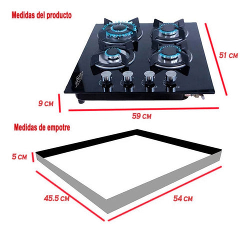 Combo Campana Extractor Silencioso Plegable + Parrilla Cristal 4 Quemadores