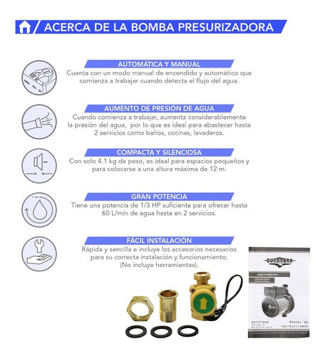 Bomba Presurizadora Agua 1/3 Hp Automatica 260 W 2 Servicios