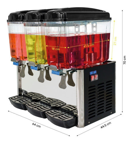 Dispensador Agua Fresca Jugo 54 Litros Enfriador 3 Tanques