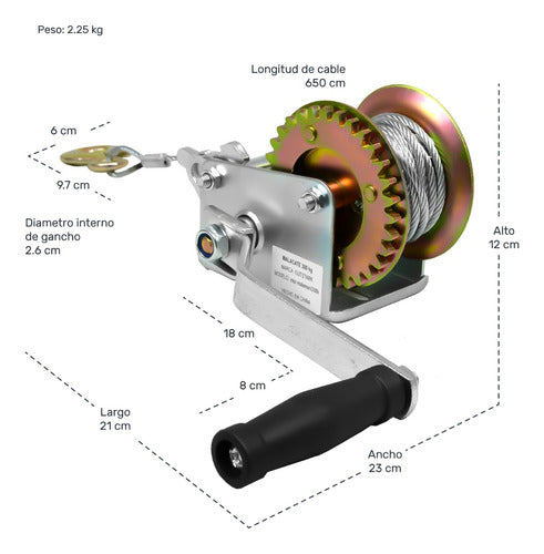 Malacate Winch Con Manivela 300 Kg Cable Acero 6.5m