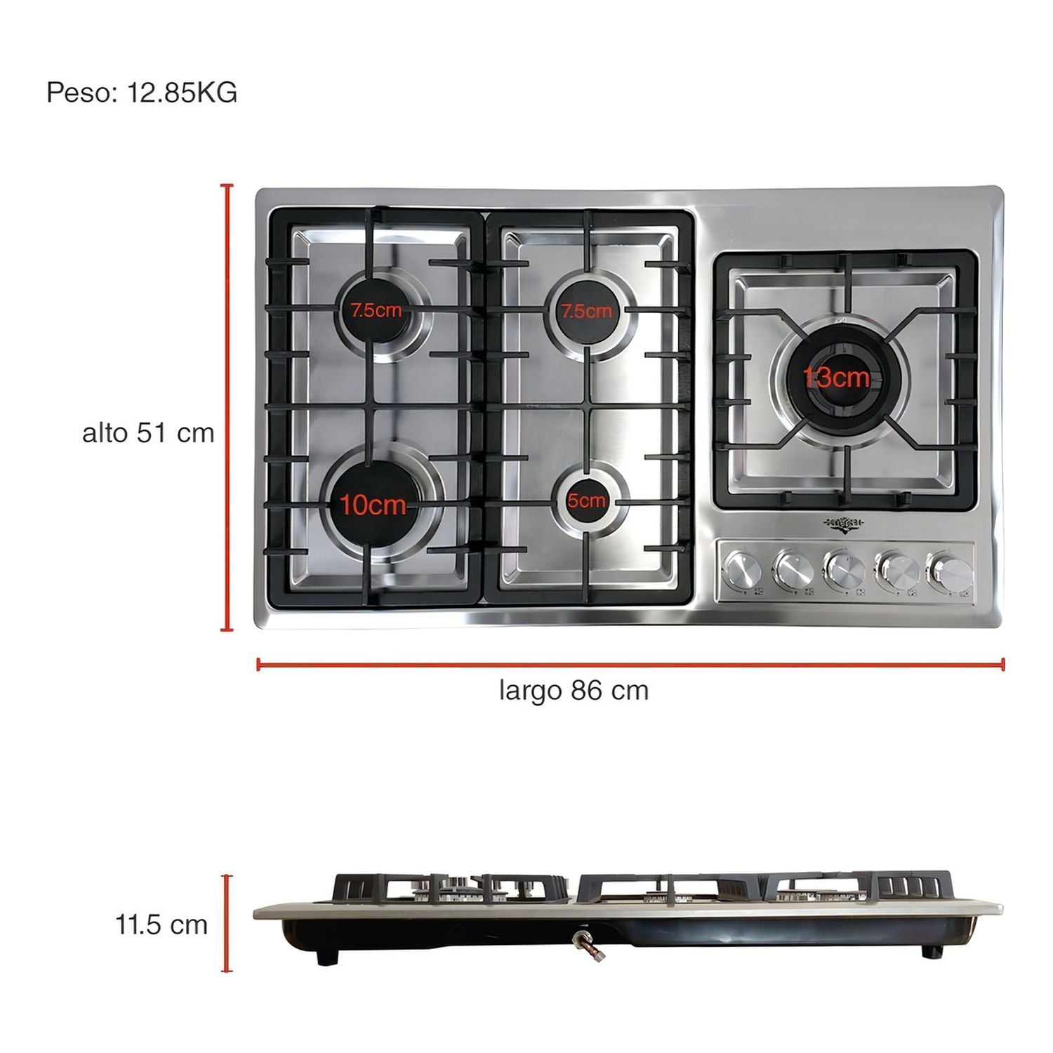 Parrilla de Gas Empotrable Acero Inoxidable 5 Quemadores Premium
