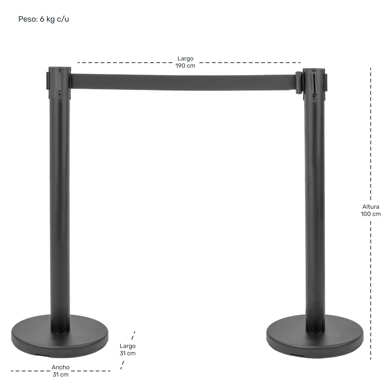 Postes Delimitadores Unifila Cinta Retractil Negra Fila 2pz Color Del Poste Negro