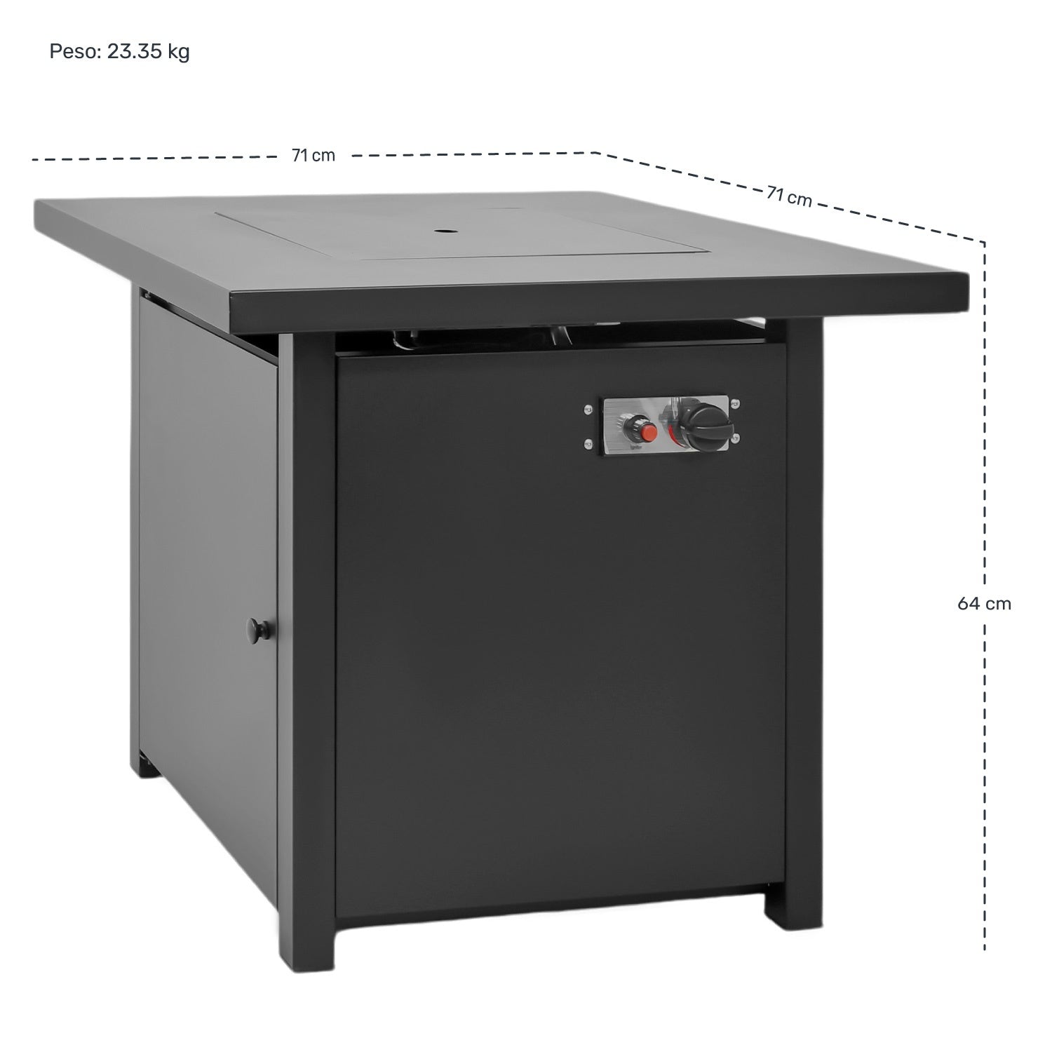 Hoguera Fogata Mesa Calentador Gas Propano 71x71 C/ Cristal