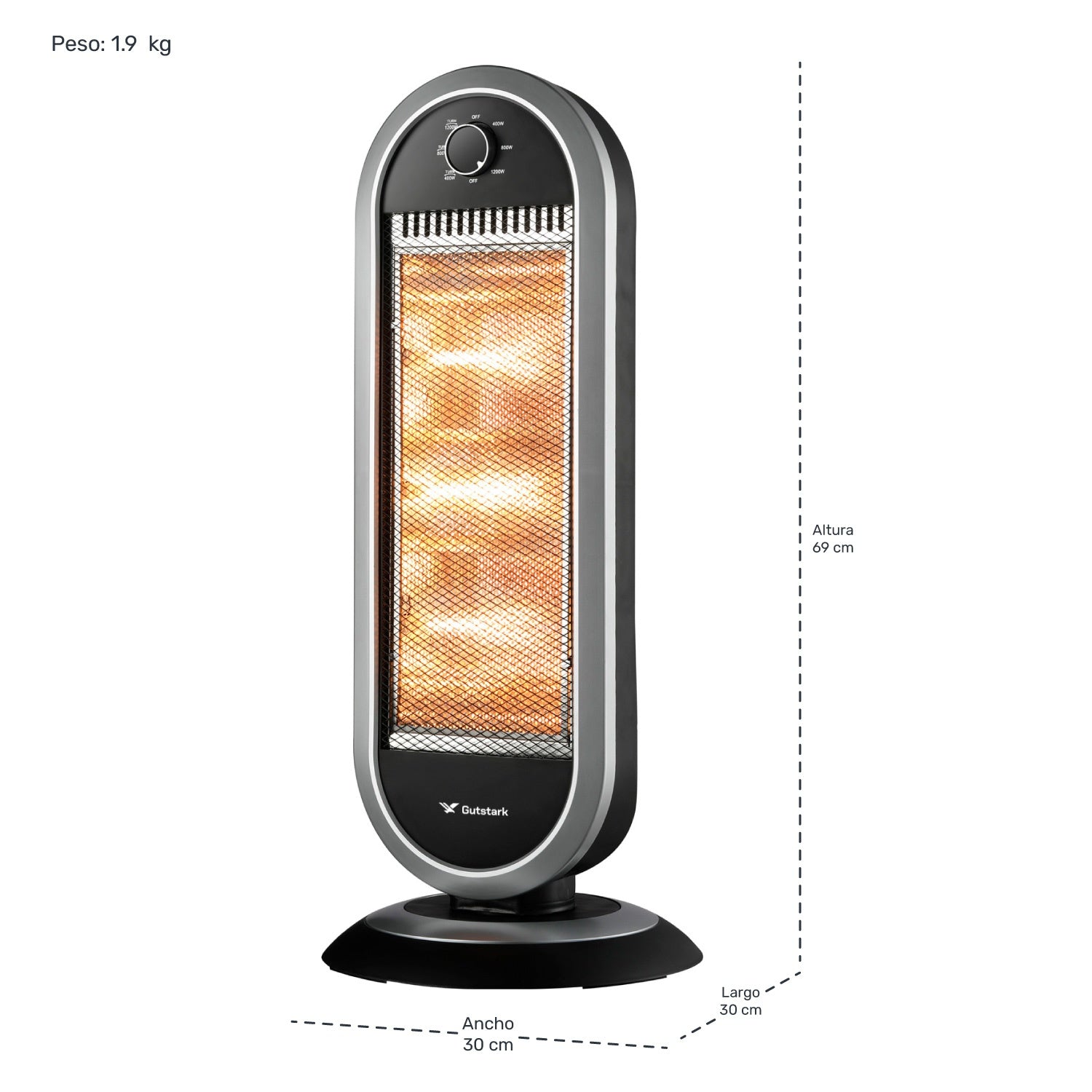Calefactor Halogeno Oscilacion 90° 6 Ajustes Electrico 1200w