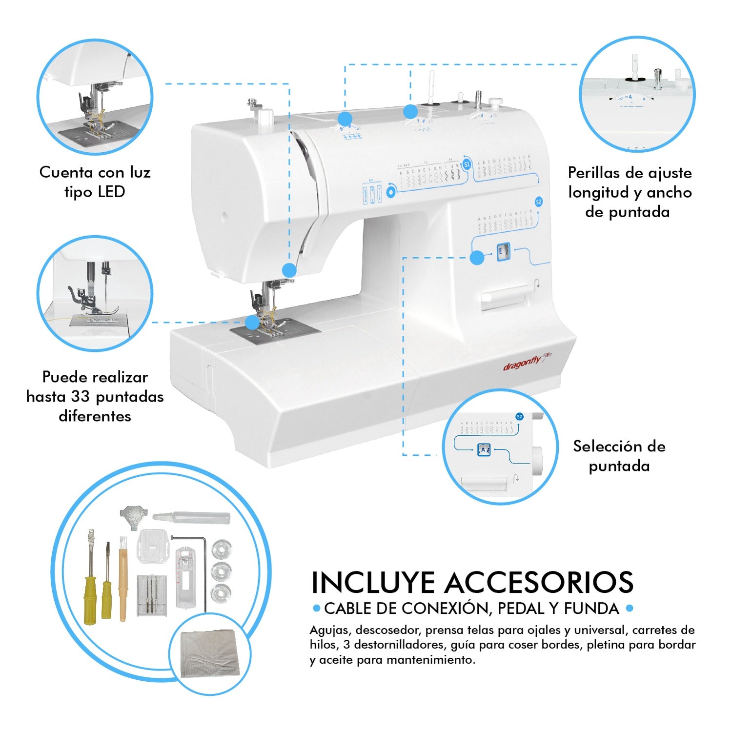 Maquina de Coser Electrica 33 Patrones Puntadas Uso Domestico