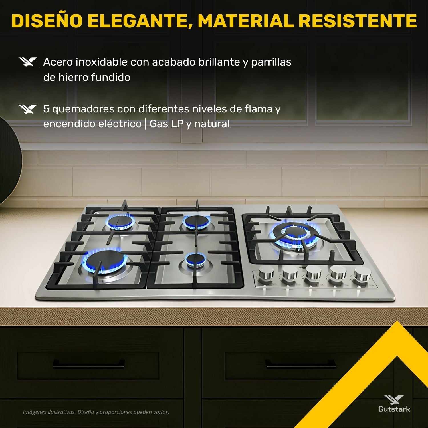 Parrilla de Gas Empotrable Acero Inoxidable 5 Quemadores Premium