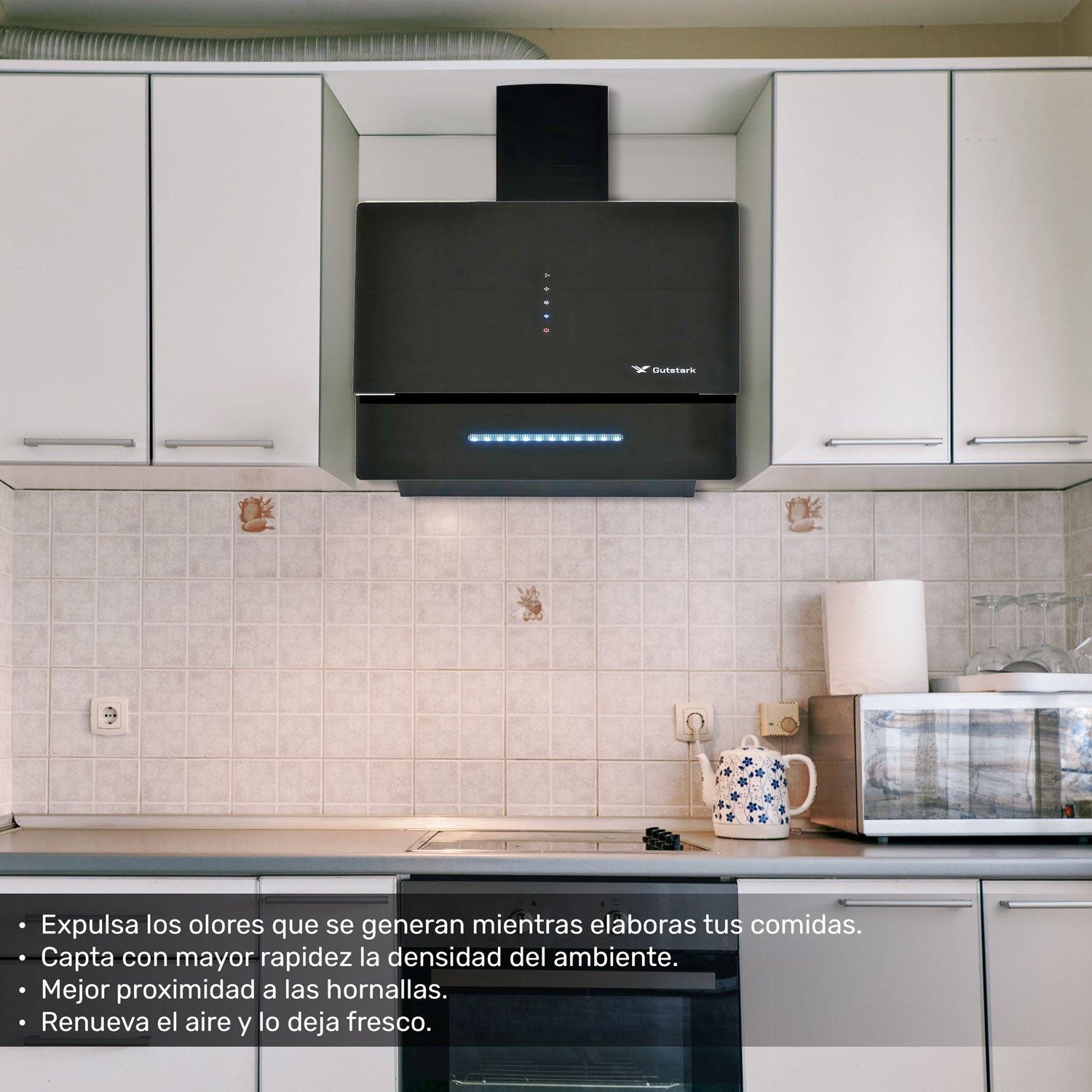 Combo Campana Extractor Silencioso Plegable + Parrilla Cristal 5 Quemadores