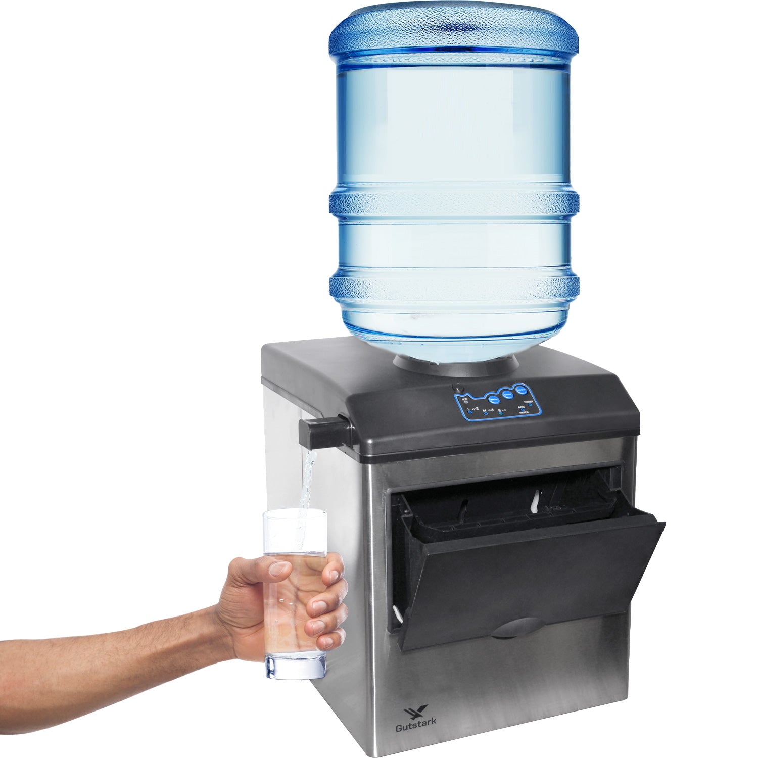 Máquina para hacer hielo – Dispensador de agua 2 en 1 con máquina de hielo  incorporada Independiente caliente con cerradura de seguridad para niños