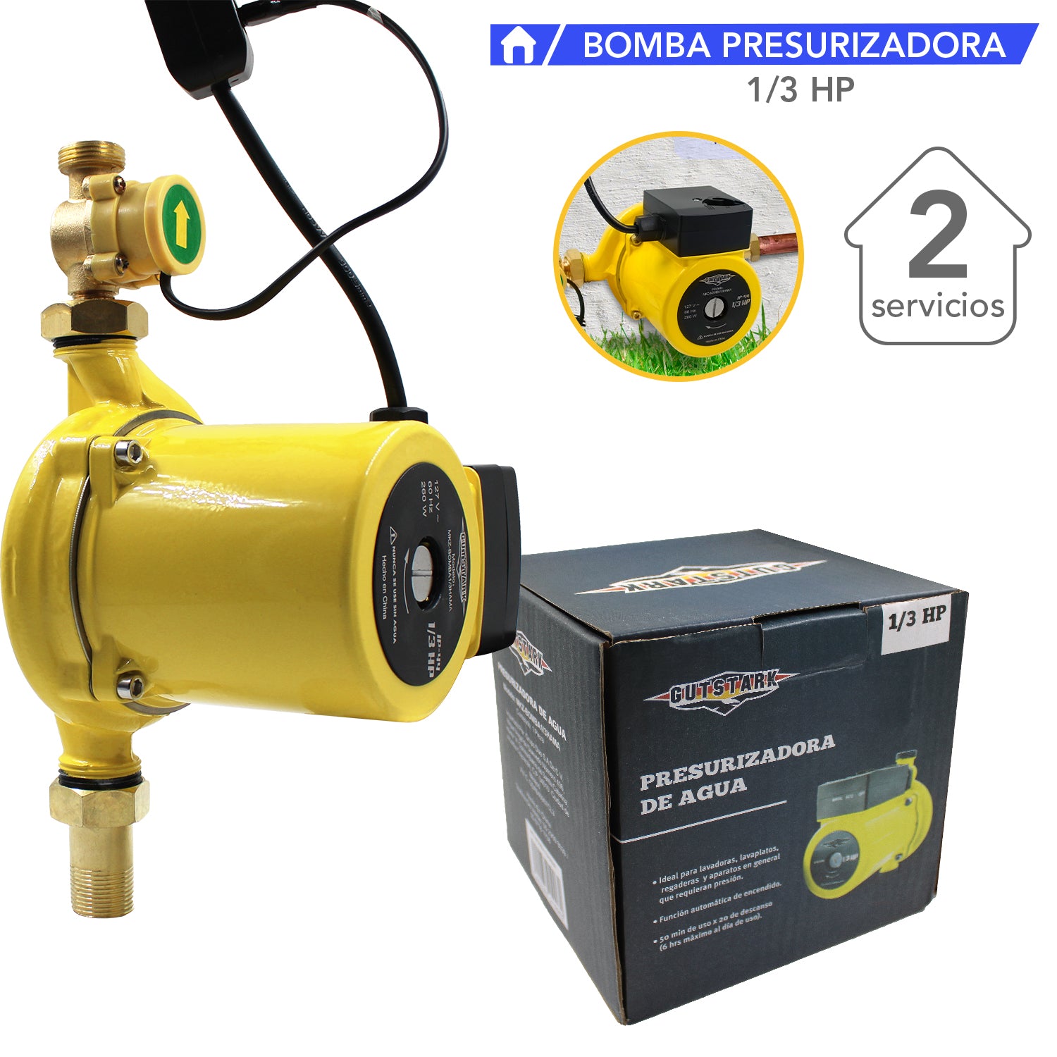 Bomba Presurizadora Agua 1/3 Hp Automatica 260 W 2 Servicios