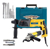 Taladro Rotomartillo Esmeriladora Brocas Cincel 980 W Pack