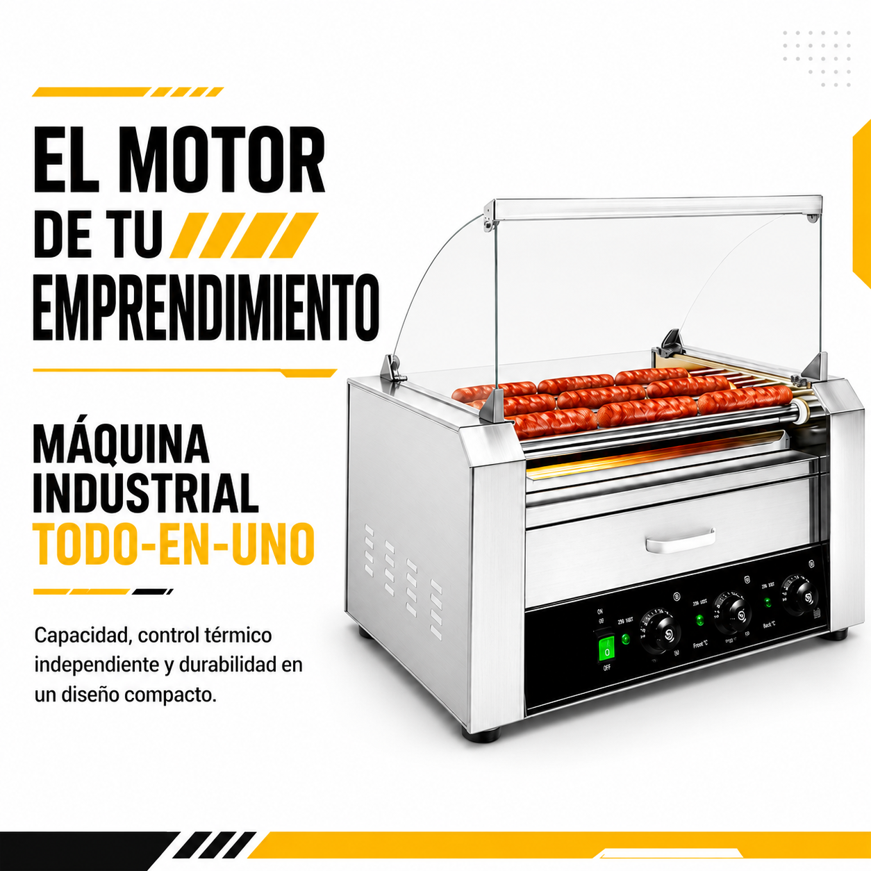 Maquina Hot Dogs Compartimiento Pan 16 Salchichas 9 Rodillos