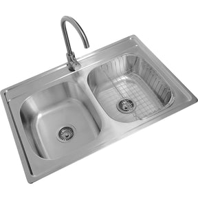 Fregadero Tarja 2 Tinas Cocina Acero Inox + Grifo Mezcladora