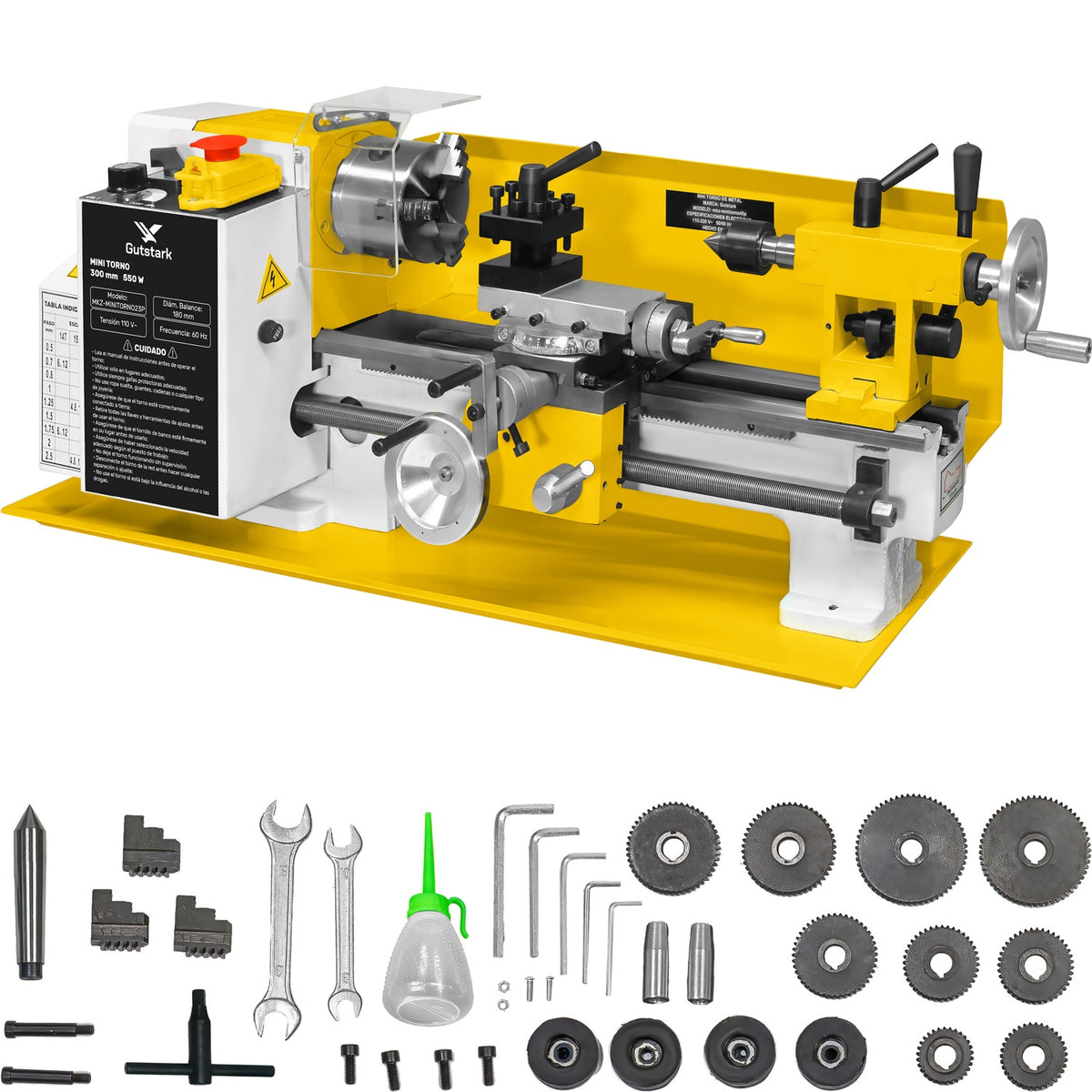 Mini Torno Metal 23 Pz Torneado Acero 550w 2500rpm