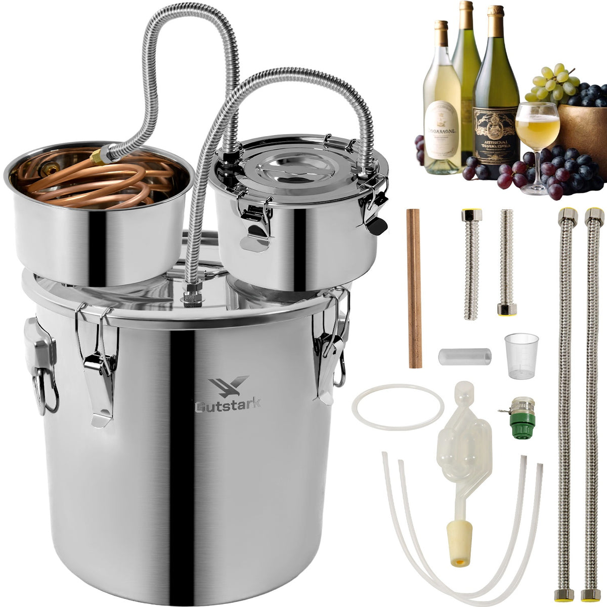 Destilador Agua Alcohol 8gal Acero Inoxidable Termometro 30l