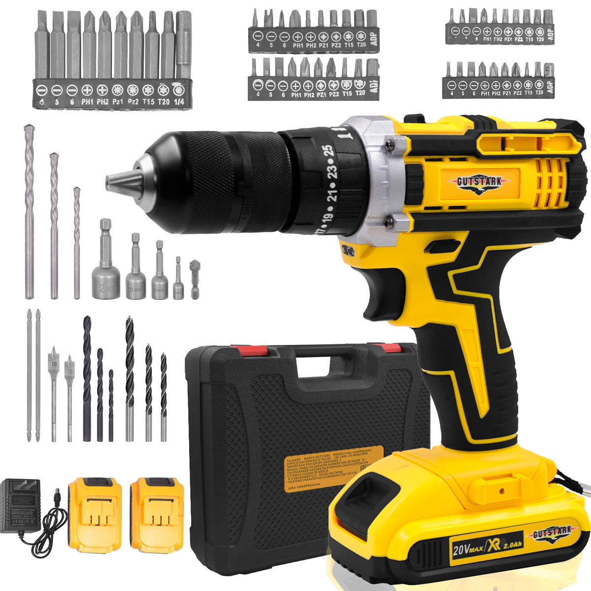 Taladro Rotomartillo Percutor Inalambrico 1/2'' 1300RPM 300W C/2batería 69pz