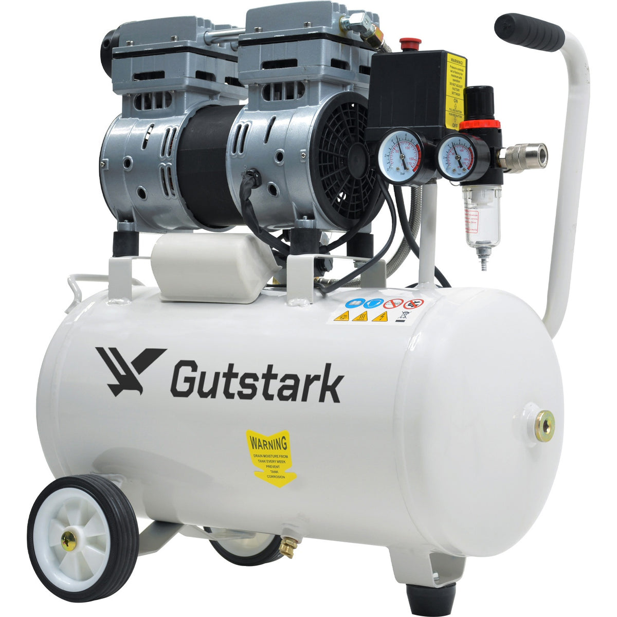 Compresor de Aire Silencioso 25L Electrico 116 PSI Portatil 1Hp 2 Pistones 1680RPM
