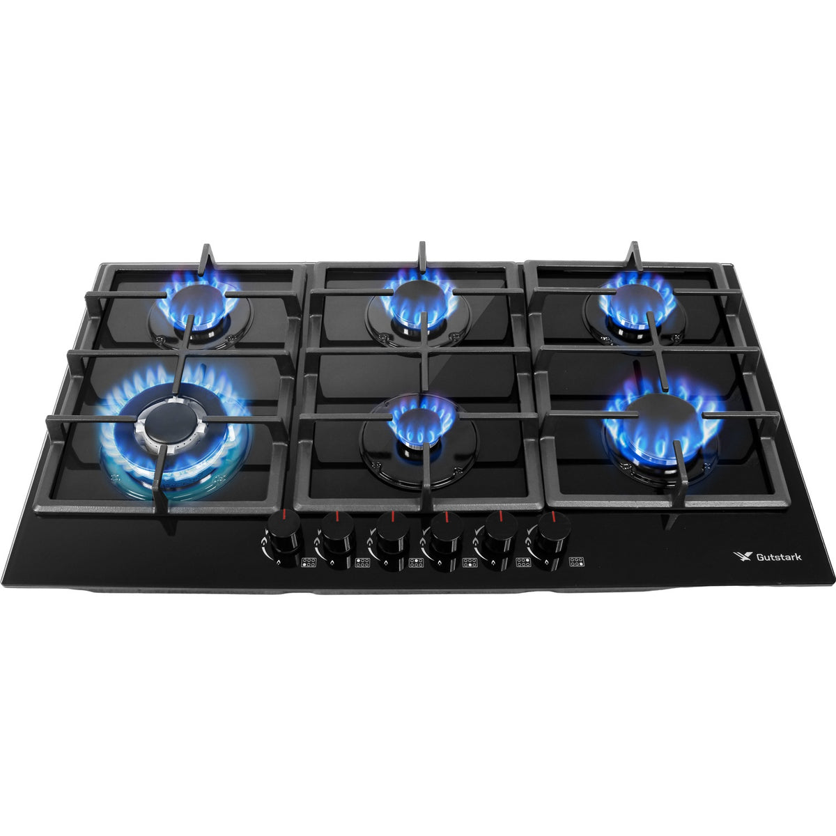 Parrilla a Gas 6 Quemadores Cristal Templado Empotrable Acero Inoxidable
