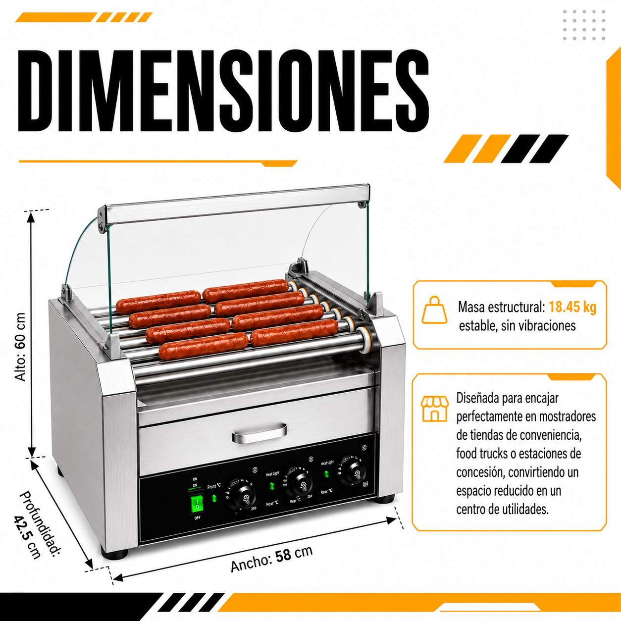 Maquina Hot Dogs Compartimiento Pan 16 Salchichas 9 Rodillos