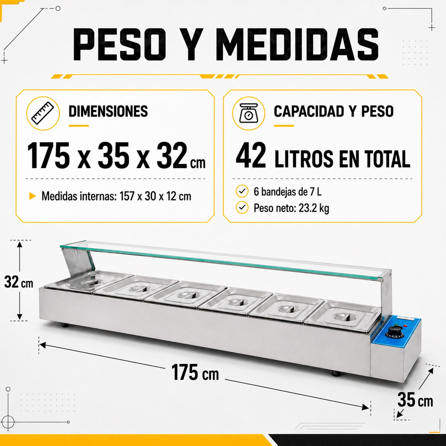 Bufetera Baño Maria Chafer Electrico 6 Insertos Acero Inox