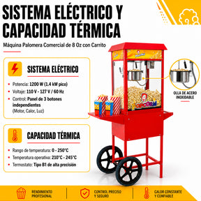 Maquina Palomitas Maiz 8 Oz Palomera Carrito Comercial