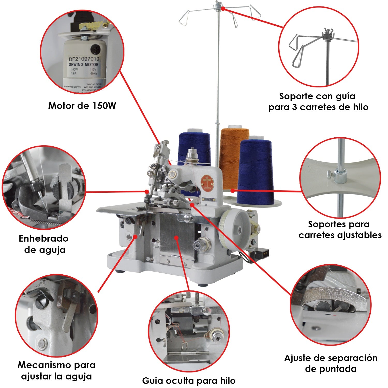 Maquina Coser Industrial Puntada Overlok Agujas 3 Hilos