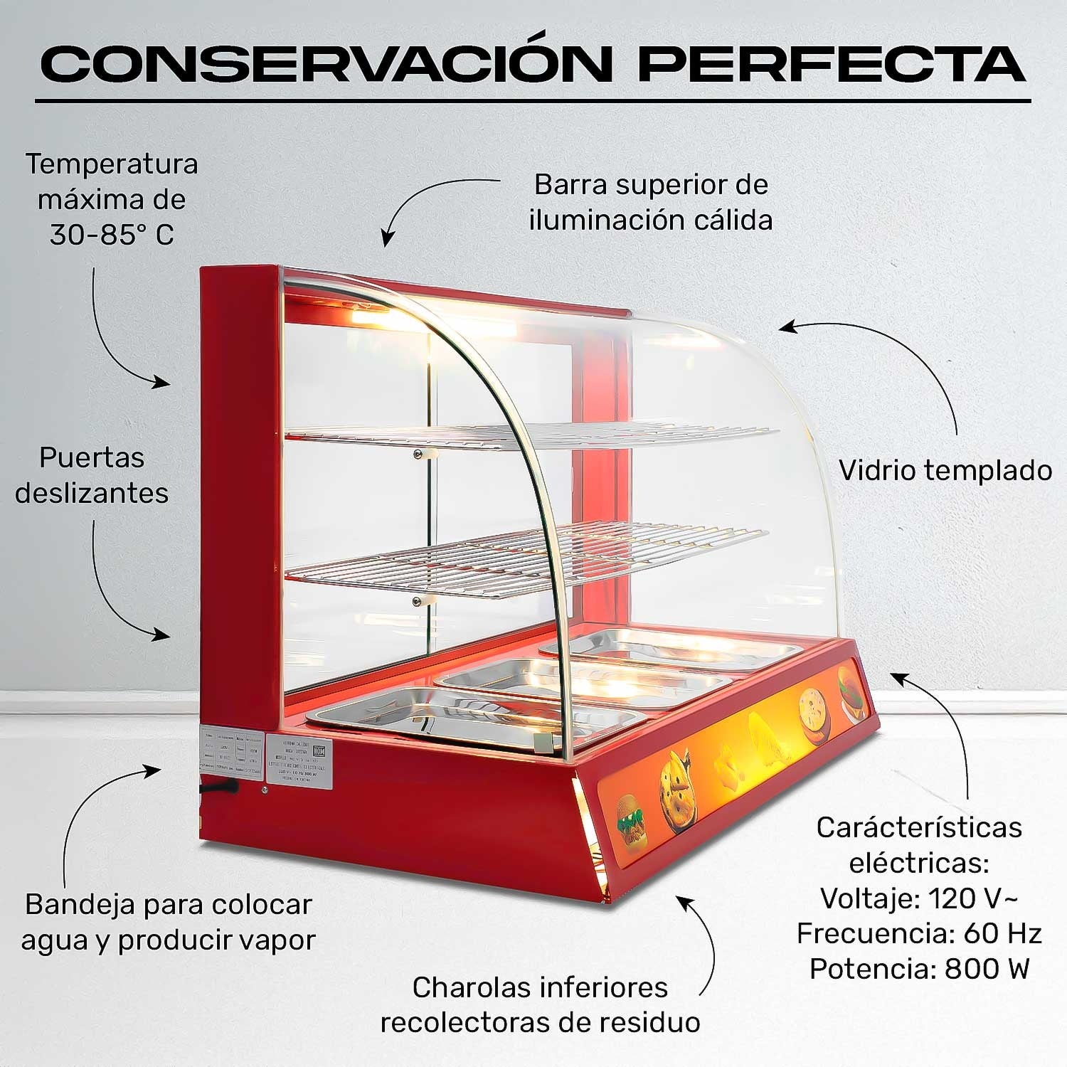 Vitrina Exhibidor Alimentos Calientes Mostrador Cristal