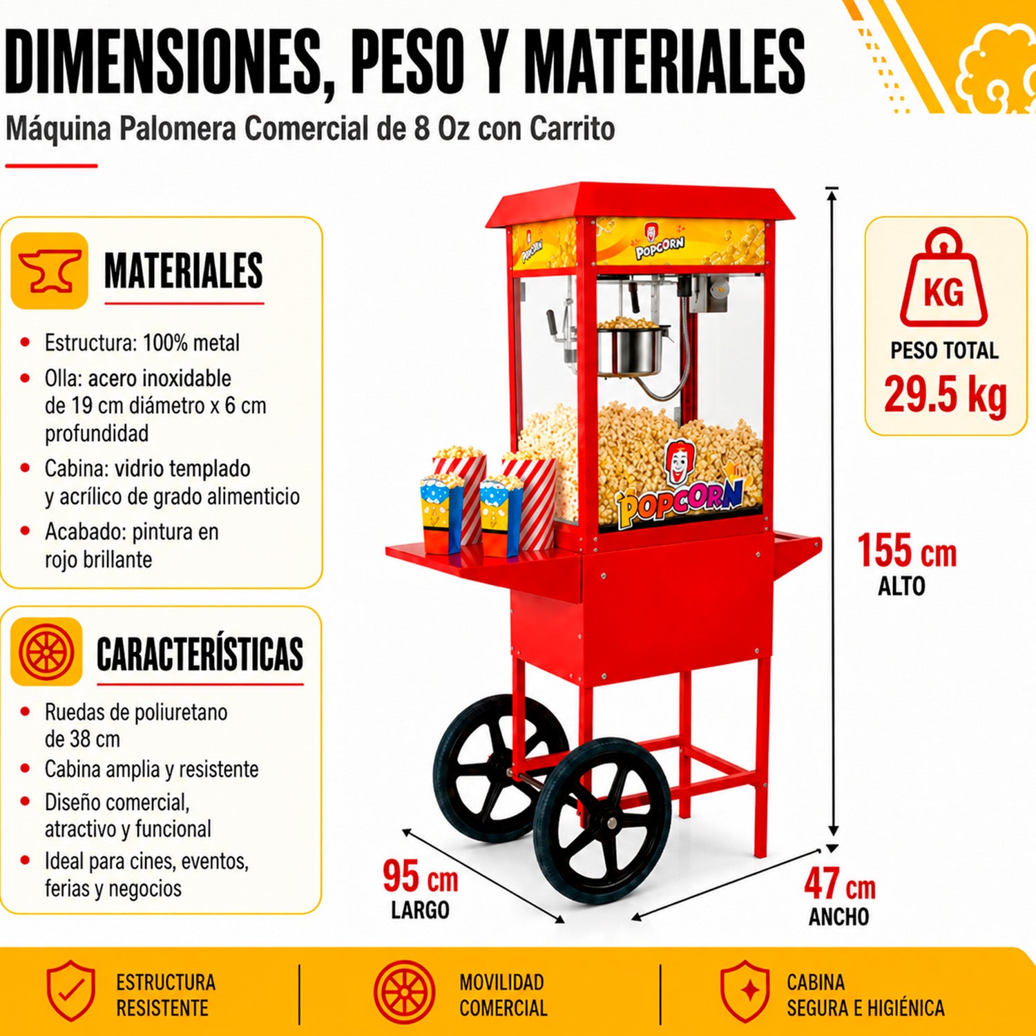 Maquina Palomitas Maiz 8 Oz Palomera Carrito Comercial