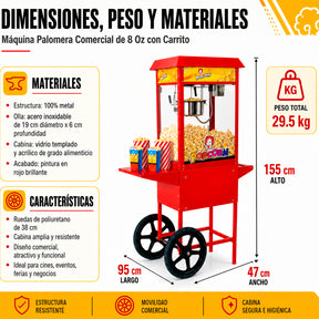 Maquina Palomitas Maiz 8 Oz Palomera Carrito Comercial