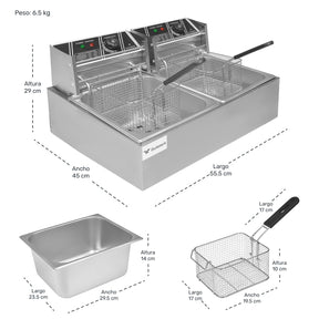 Freidora Electrica Doble Bandeja 12l Acero Inoxidable