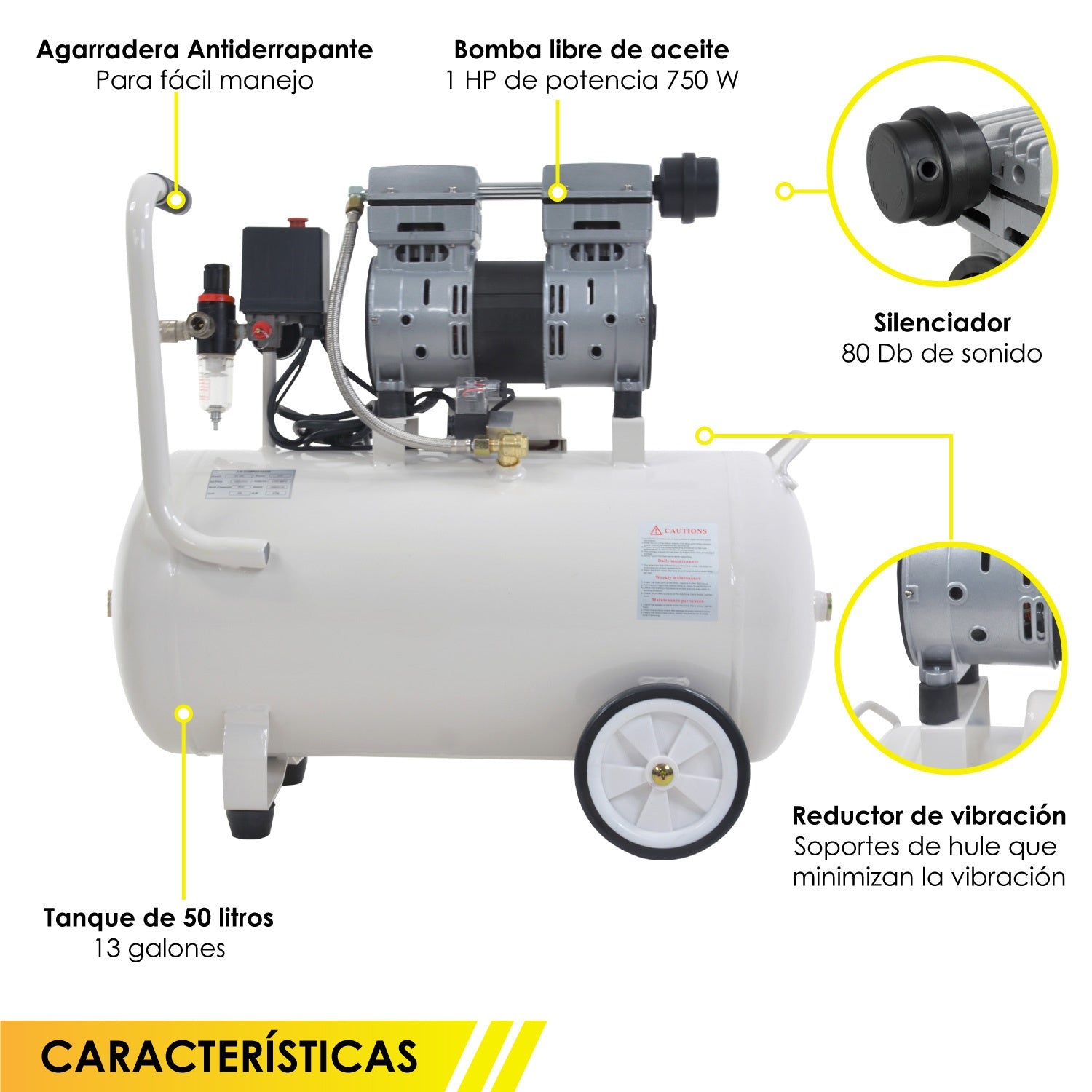 Compresor Aire Electrico Tanque Portatil 50 L 127v 750w 1hp
