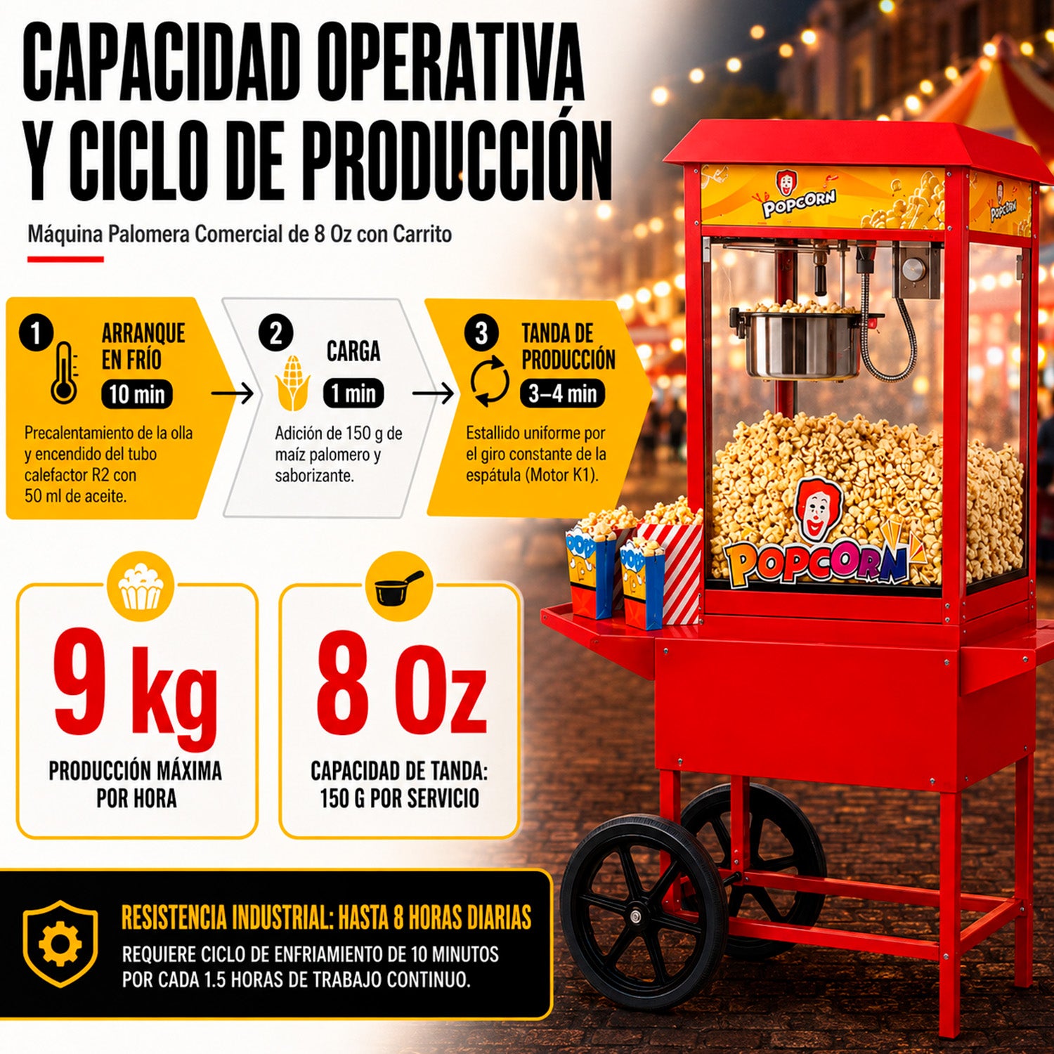 Maquina Palomitas Maiz 8 Oz Palomera Carrito Comercial