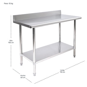Mesa Isla Trabajo Acero Inoxidable Pasteur 110x60x105