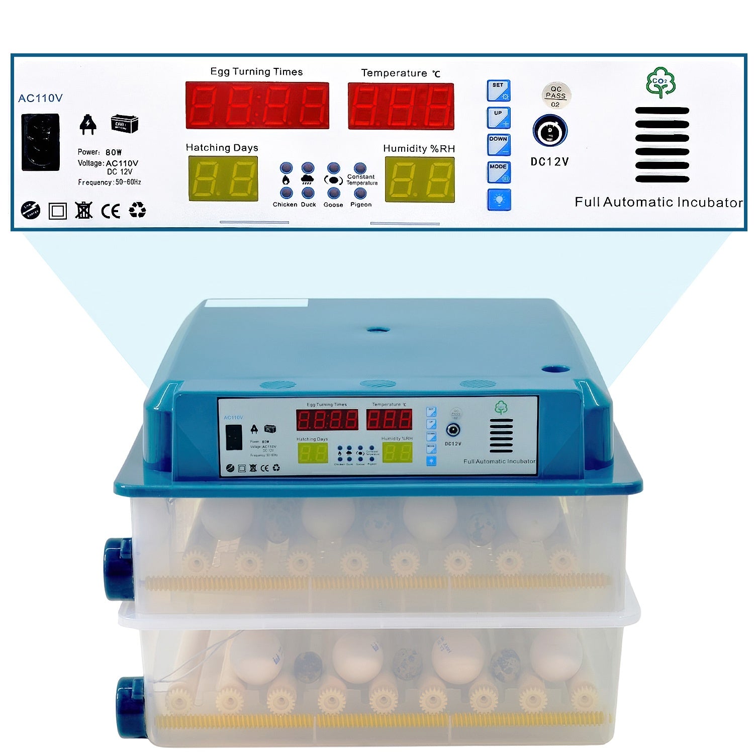 Incubadora Automatica 120 Huevos Aves Pollos + Ovoscopio