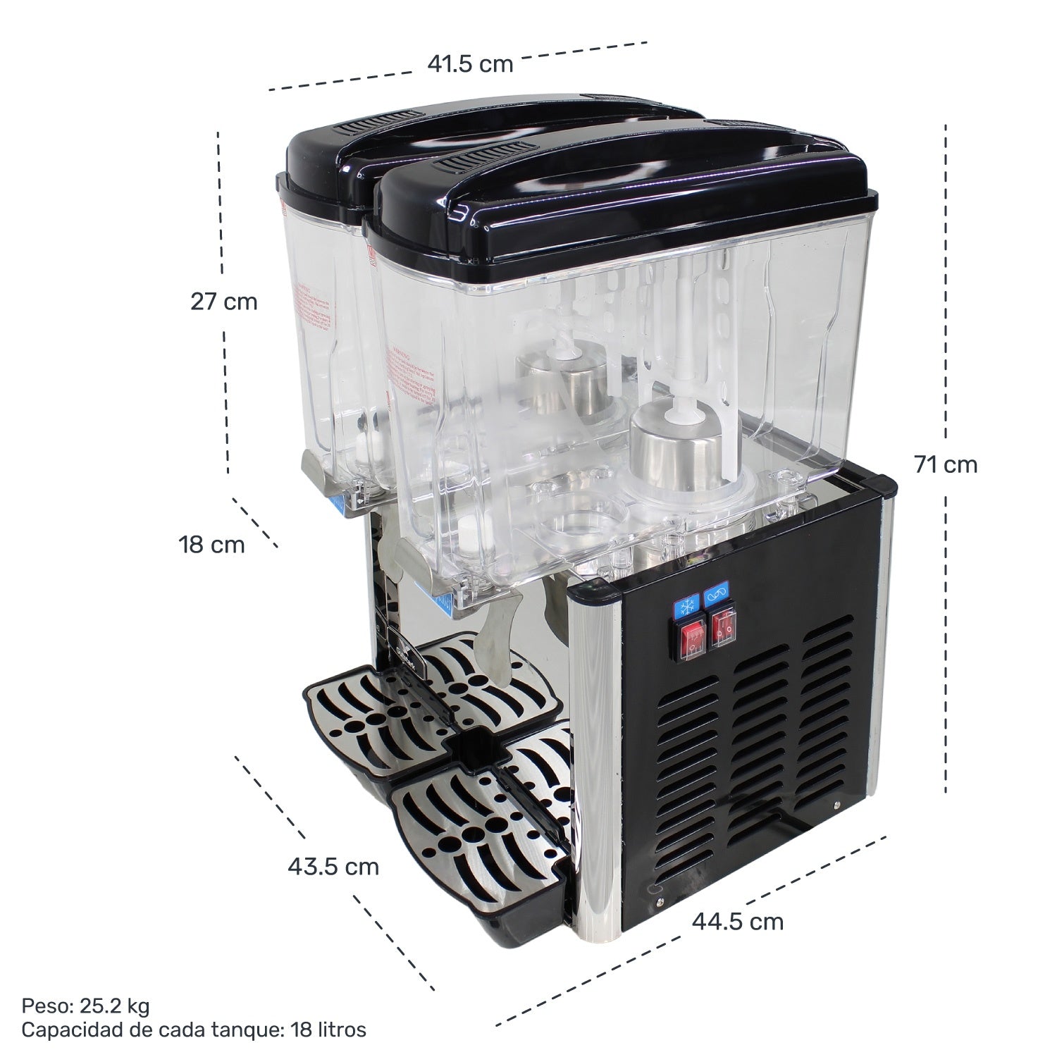 Dispensador Agua Fria Jugos 36 Litros 2 Tanques