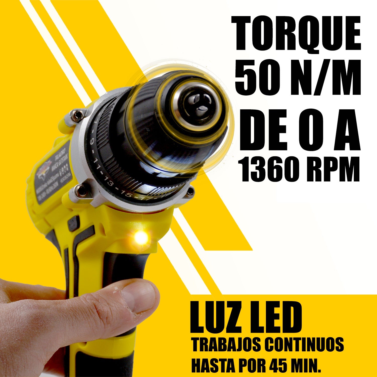 Taladro Atornillador Inalambrico 1360RPM 26pz + Extensor Desatornillador