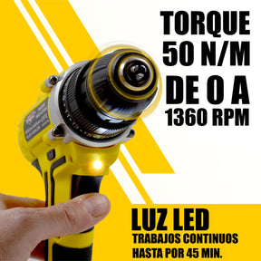 Taladro Atornillador Inalambrico 1360RPM 26pz + Extensor Desatornillador