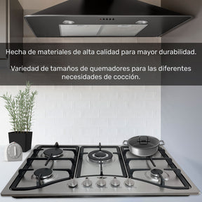 Parrilla Estufa Gas Lp Natural 5 Quemadores 76 cm en Acero Inoxidable y quemador central