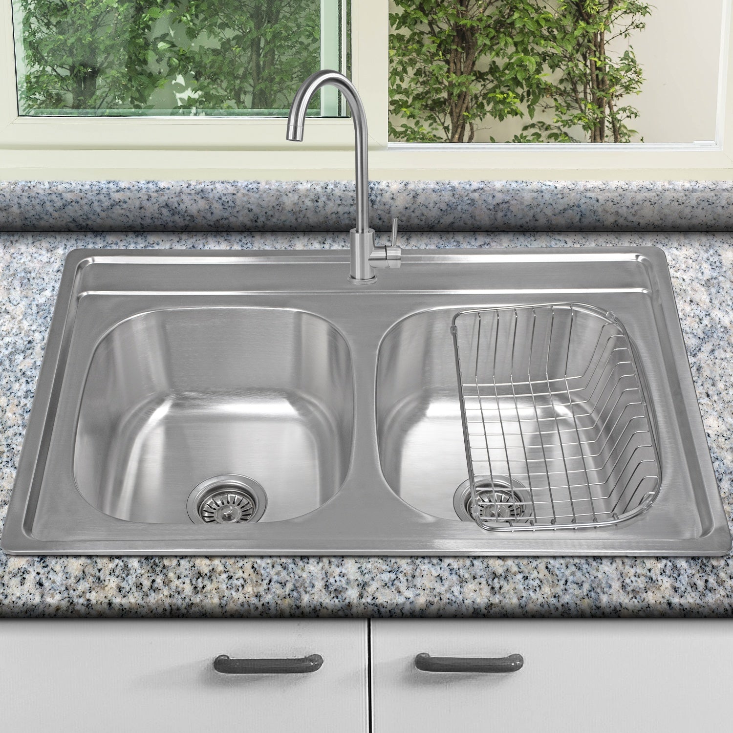 Fregadero Tarja 2 Tinas Cocina Acero Inox + Grifo Mezcladora
