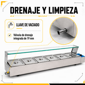 Bufetera Baño Maria Chafer Electrico 6 Insertos Acero Inox