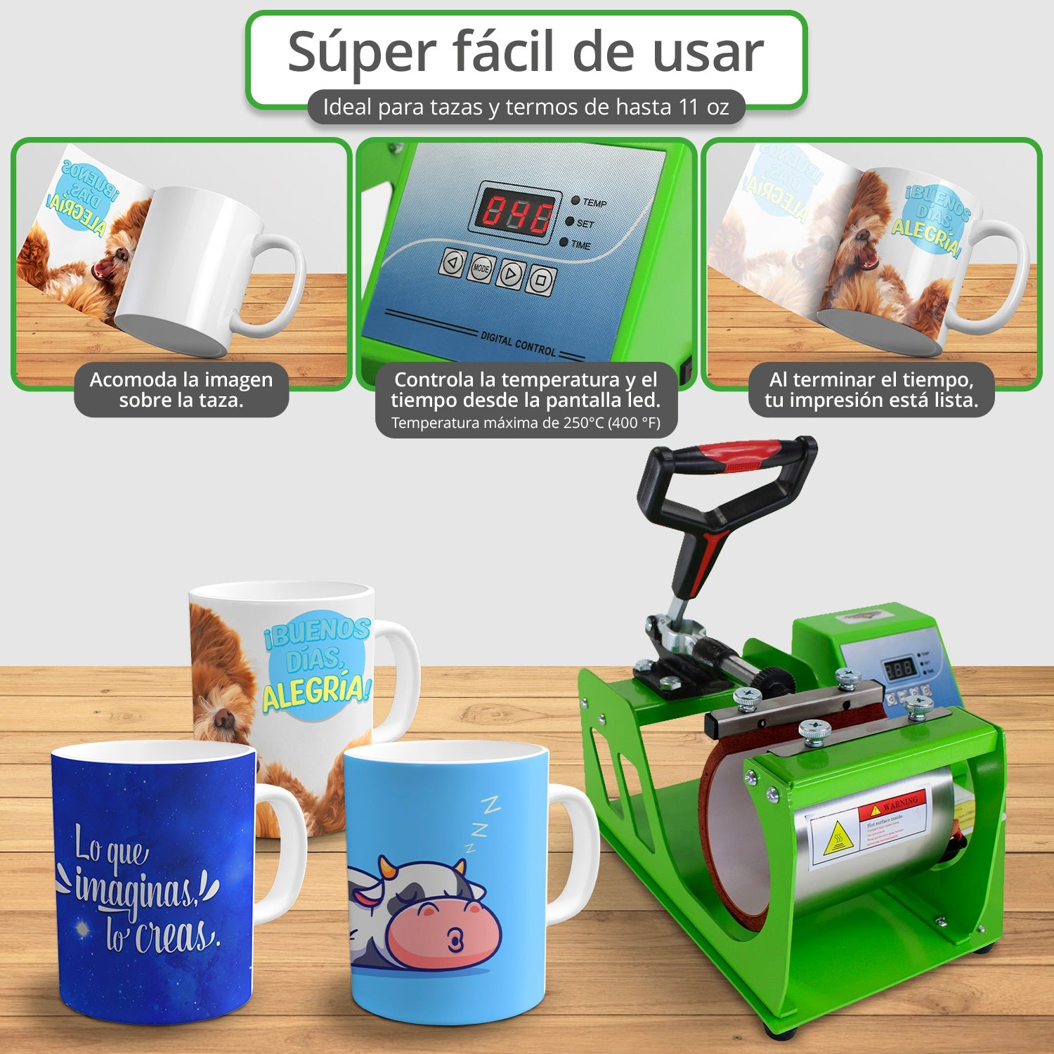 Plancha Sublimacion Tazas Termos Posillo Botellas 11 Oz