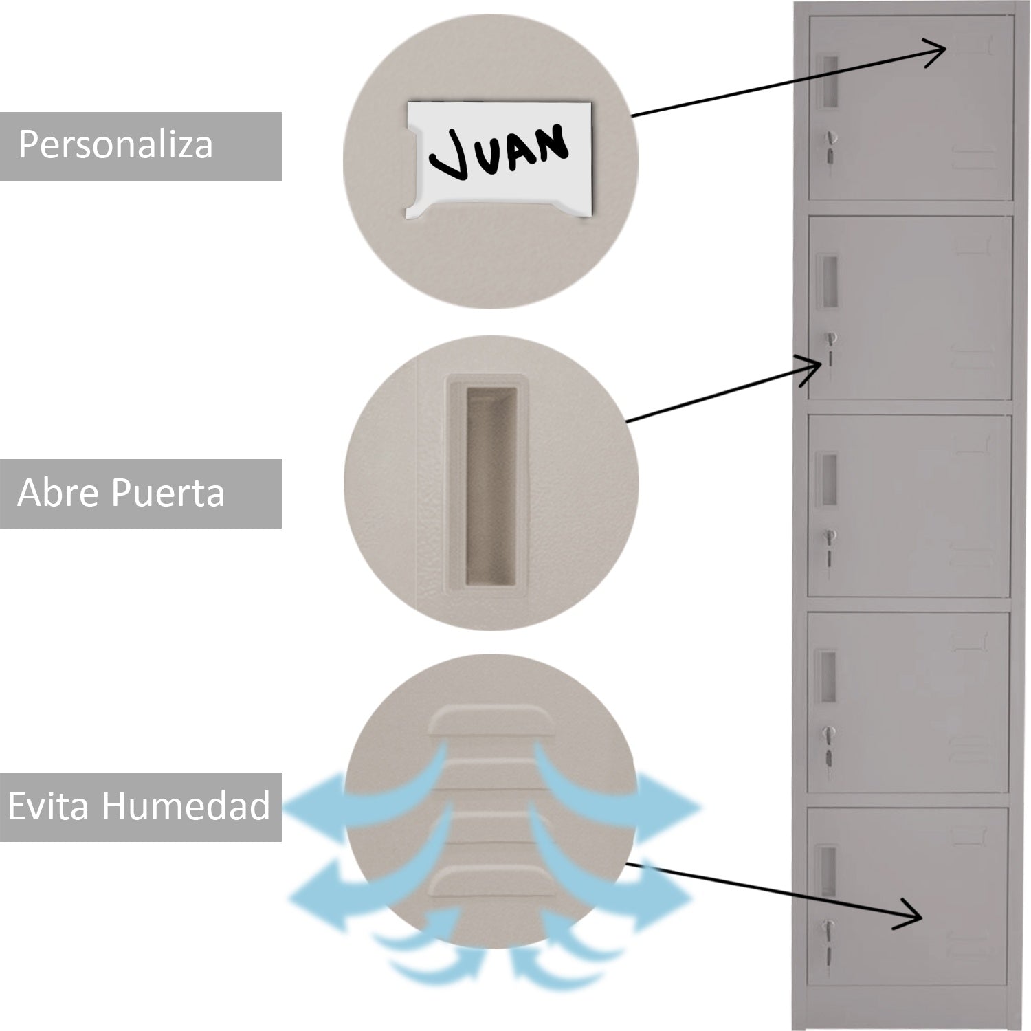 Locker Metalico 1 A 5 Puertas Casillero Chapa 38.5x34x180cm