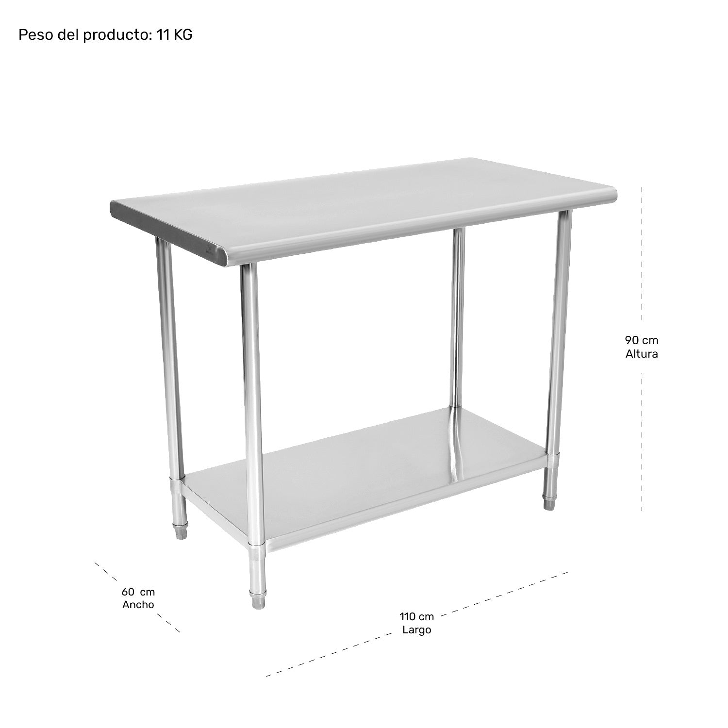 Mesa Isla Trabajo Acero Inoxidable Pasteur 110x60x90