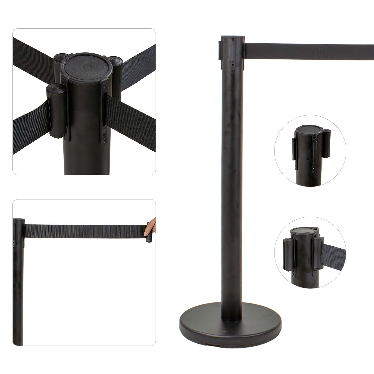 Postes Delimitadores Unifila Cinta Retractil Negra Fila 3 Pz