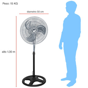 Ventilador Houzer Pedestal Metalico 3 en 1 con Aspas Color Plateado